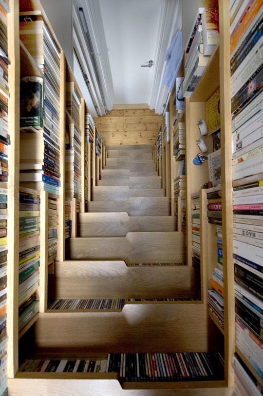 looking down the bookcase/staircase